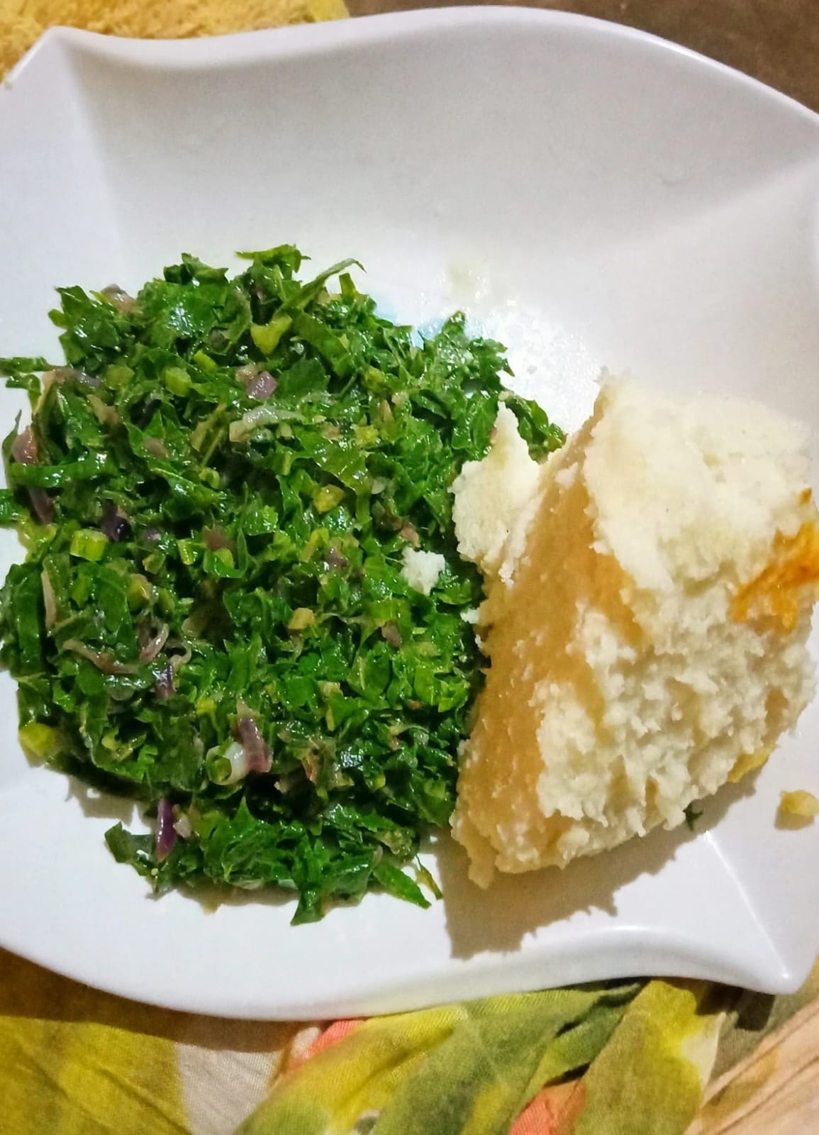 Maureen’s sukuma with onions, served with ugali made from unsifted maize flour